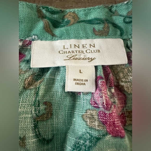 Linen Printed Puff-Sleeve Peasant Top, Created for Macy's Size Large (XL) - Picture 4 of 7